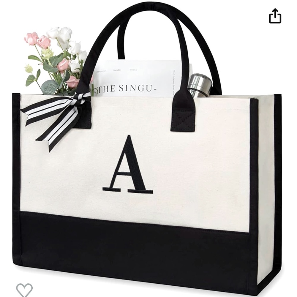 Beautiful jute/canvas tote bag. NWT Letter A
